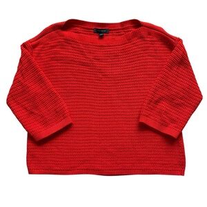 Ann Taylor Red Textured Cotton Sweater | Cropped 3/4 Sleeve Knit Top Size Small